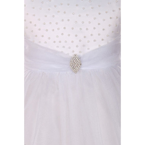 White Sparkle Brooch Accent Short Sleeve Flower Girl Dress 4-6 - SophiasStyle.com